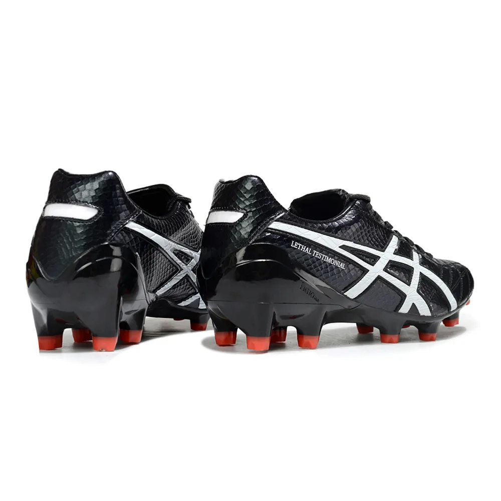 Chuteira Campo Asics Lethal Testimonial 4 FG Preto e Branco