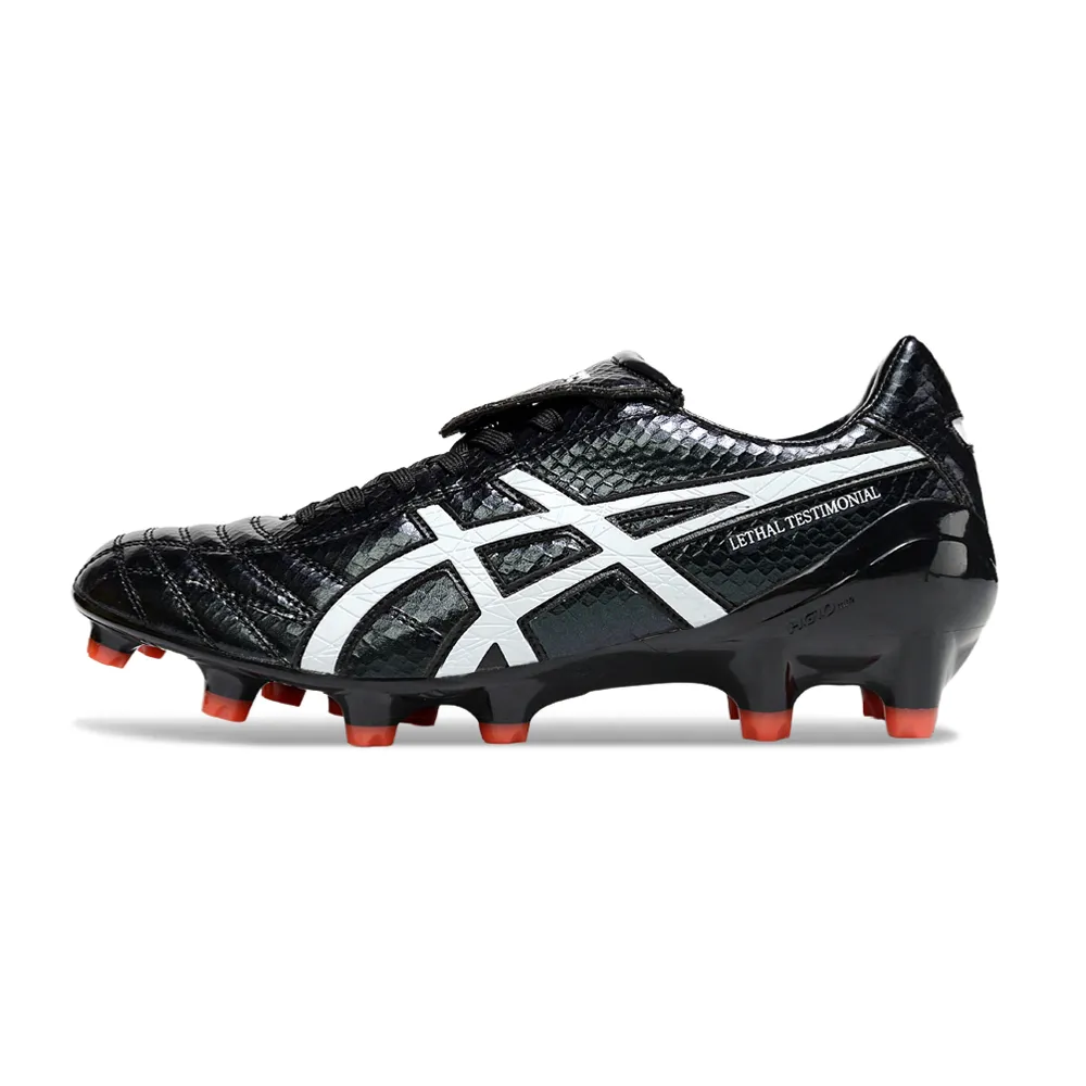 Chuteira Campo Asics Lethal Testimonial 4 FG Preto e Branco
