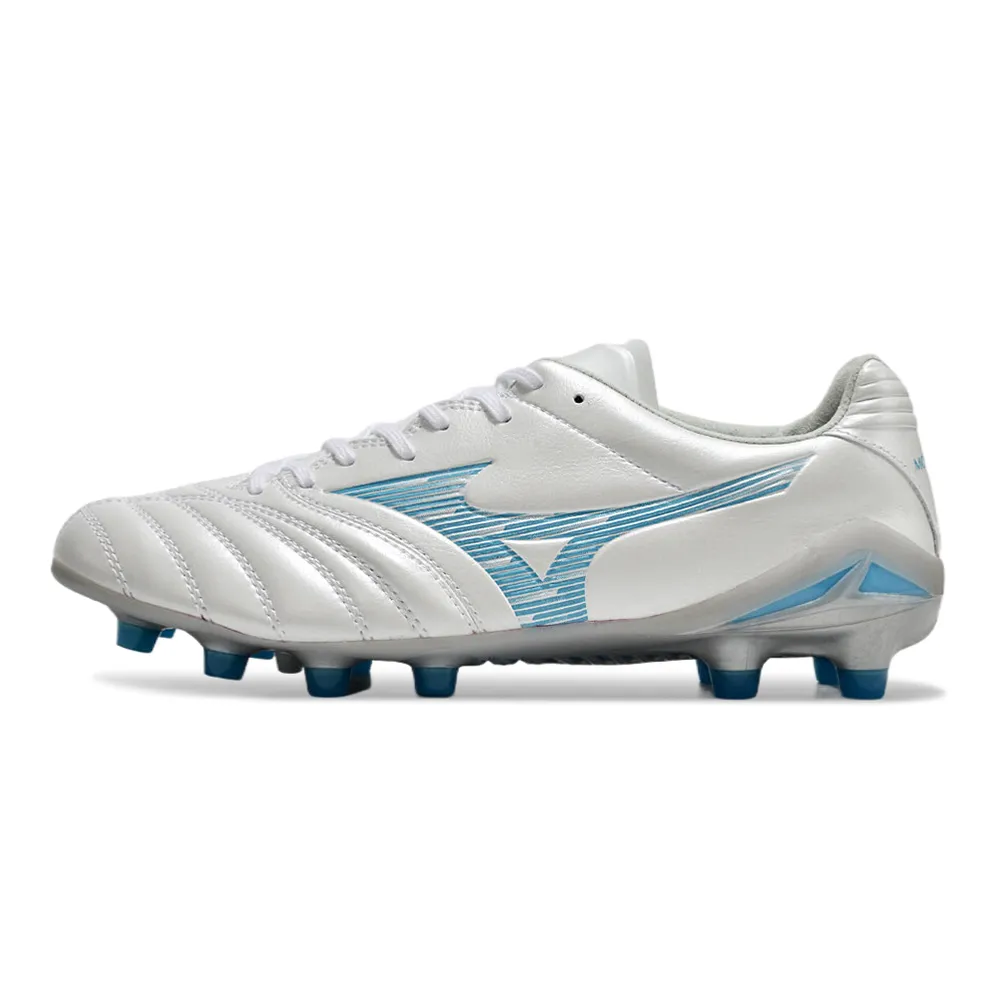 Chuteira Campo Mizuno Morelia Neo 4 Beta FG Branco e Azul