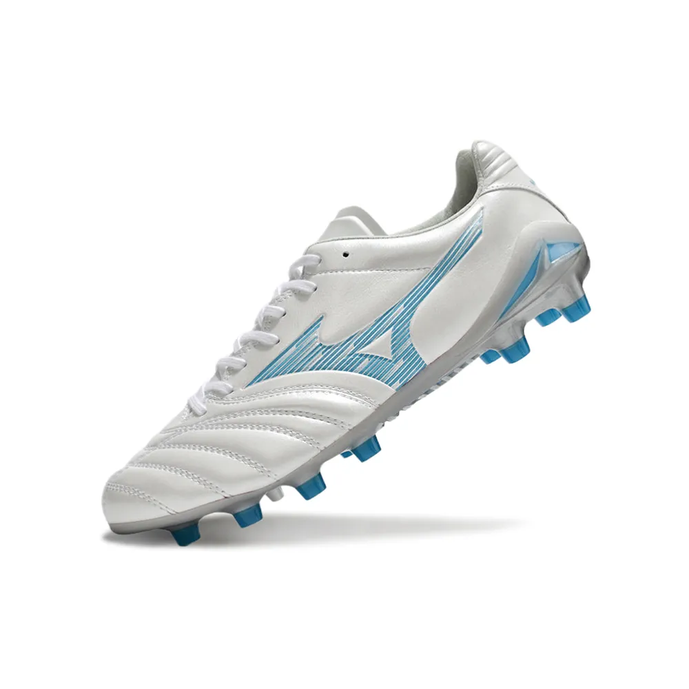 Chuteira Campo Mizuno Morelia Neo 4 Beta FG Branco e Azul
