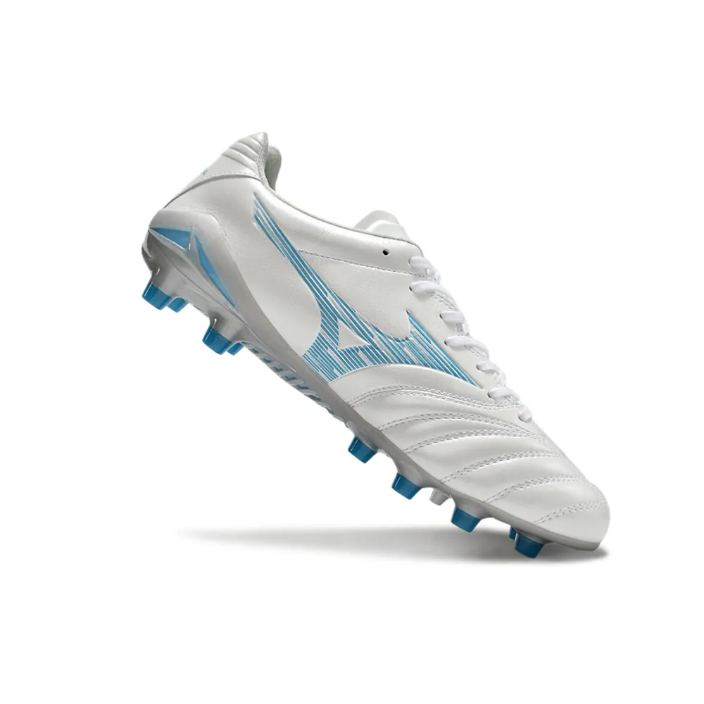 Chuteira Campo Mizuno Morelia Neo 4 Beta FG Branco e Azul