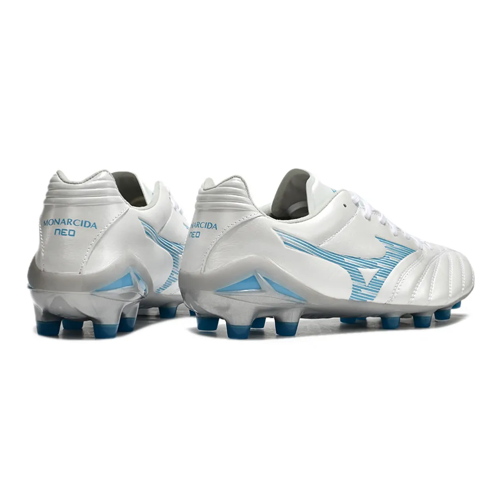 Chuteira Campo Mizuno Morelia Neo 4 Beta FG Branco e Azul
