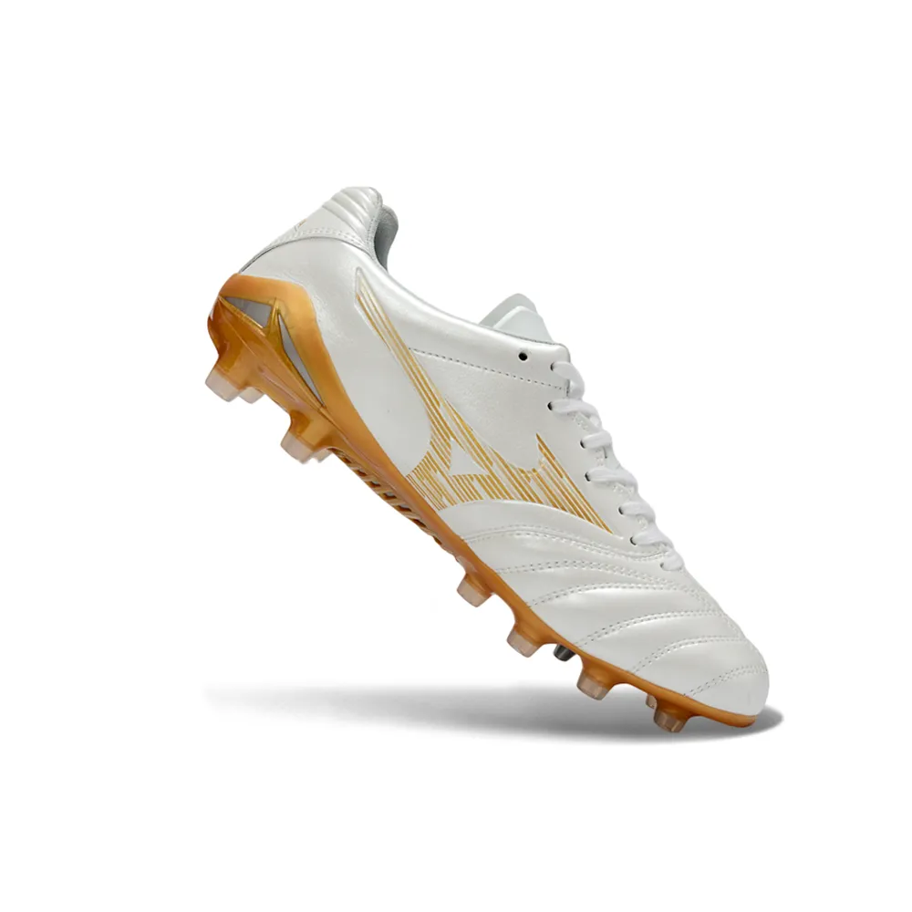 Chuteira Campo Mizuno Morelia Neo 4 Beta FG Branco e Dourado