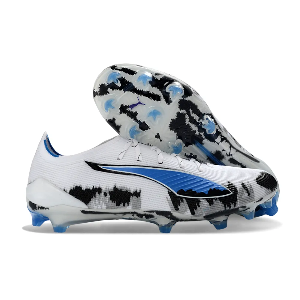 Chuteira Campo Puma Ultra Ultimate FG Branco e Azul