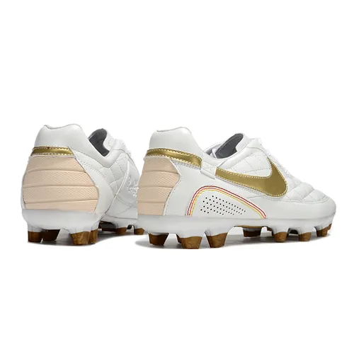 Chuteira Campo Nike Retrô Tiempo Legend R10 Elite Branco e Dourado