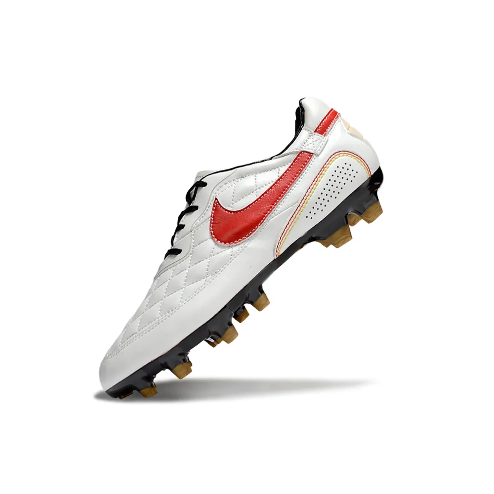 Chuteira Campo Nike Retrô Tiempo Legend R10 Elite Branco e Vermelho