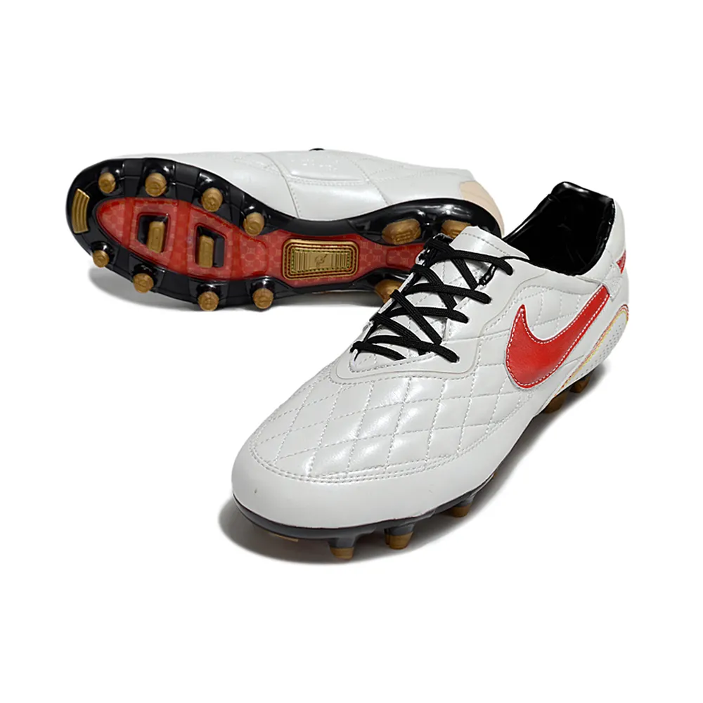 Chuteira Campo Nike Retrô Tiempo Legend R10 Elite Branco e Vermelho