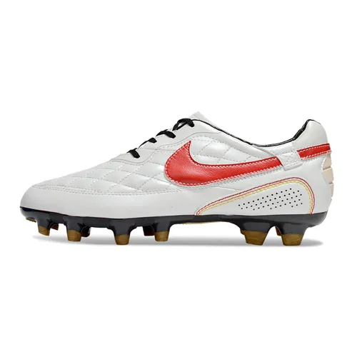 Chuteira Campo Nike Retrô Tiempo Legend R10 Elite Branco e Vermelho