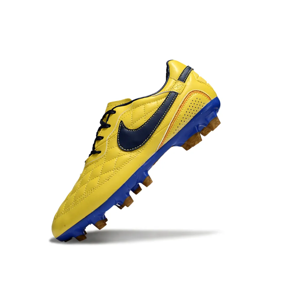 Chuteira Campo Nike Retrô Tiempo Legend R10 Elite Amarelo e Azul