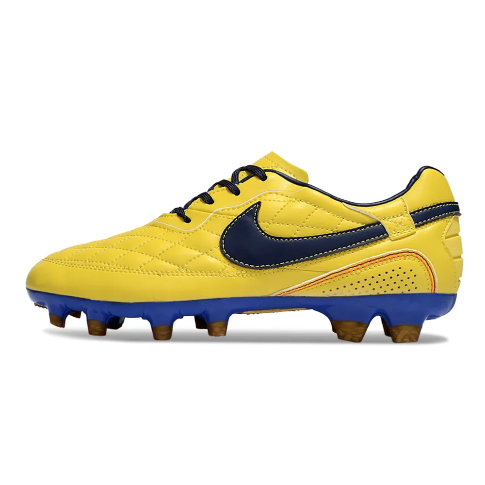 Chuteira Campo Nike Retrô Tiempo Legend R10 Elite Amarelo e Azul