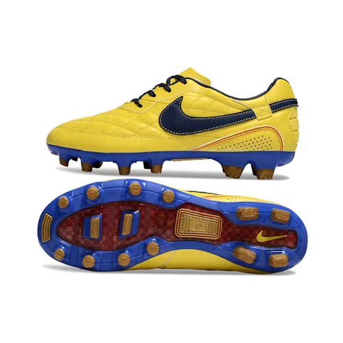 Chuteira Campo Nike Retrô Tiempo Legend R10 Elite Amarelo e Azul
