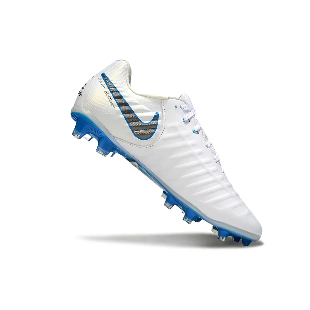 Chuteira Campo Nike Retrô Tiempo Legend 7 Elite FG Branco e Azul