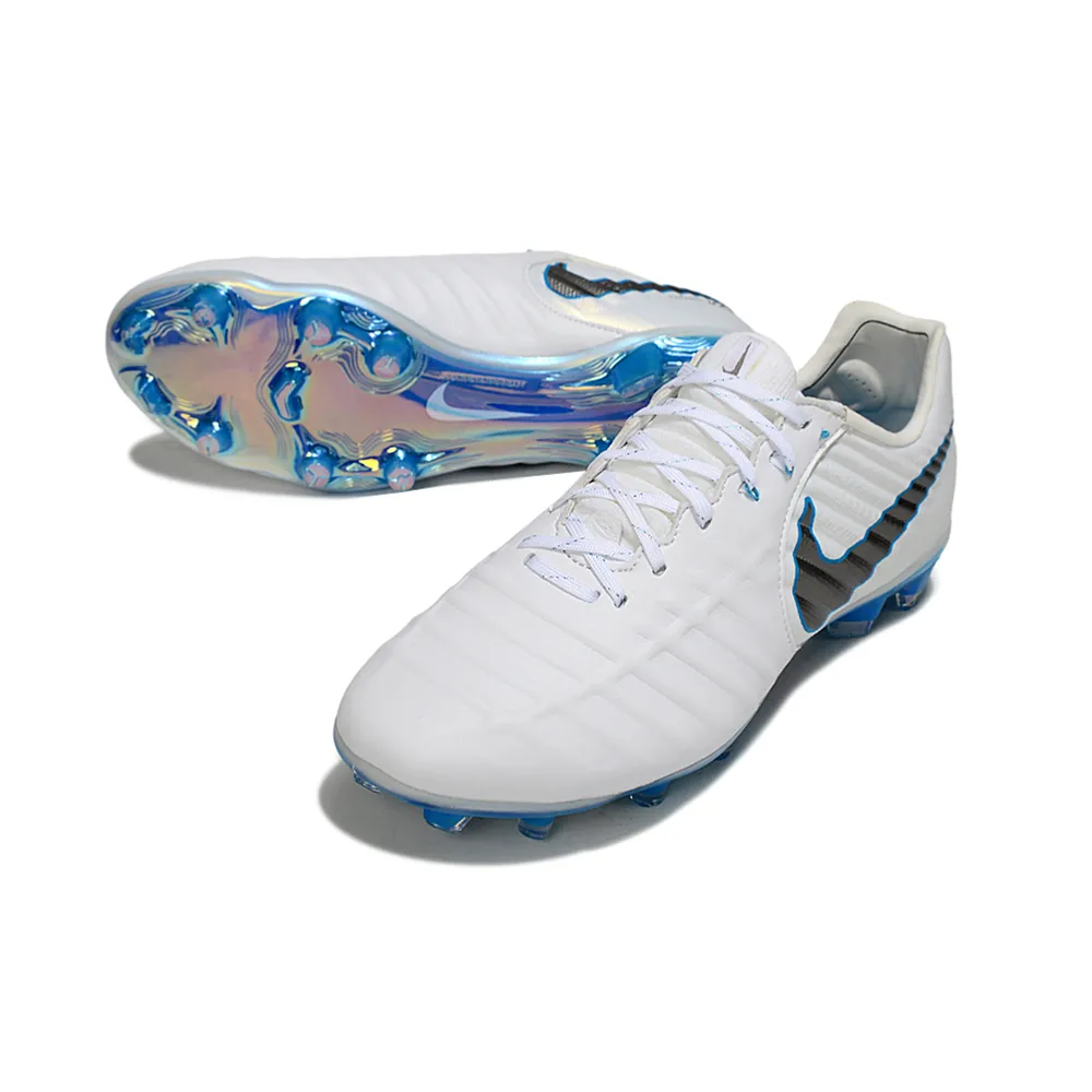 Chuteira Campo Nike Retrô Tiempo Legend 7 Elite FG Branco e Azul