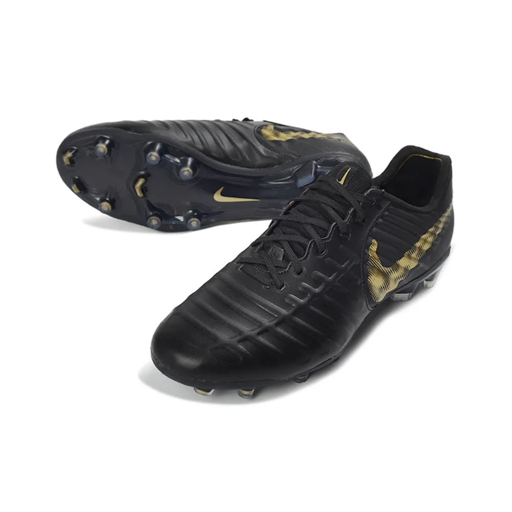 Chuteira Campo Nike Retrô Tiempo Legend 7 Elite FG Preto e Dourado