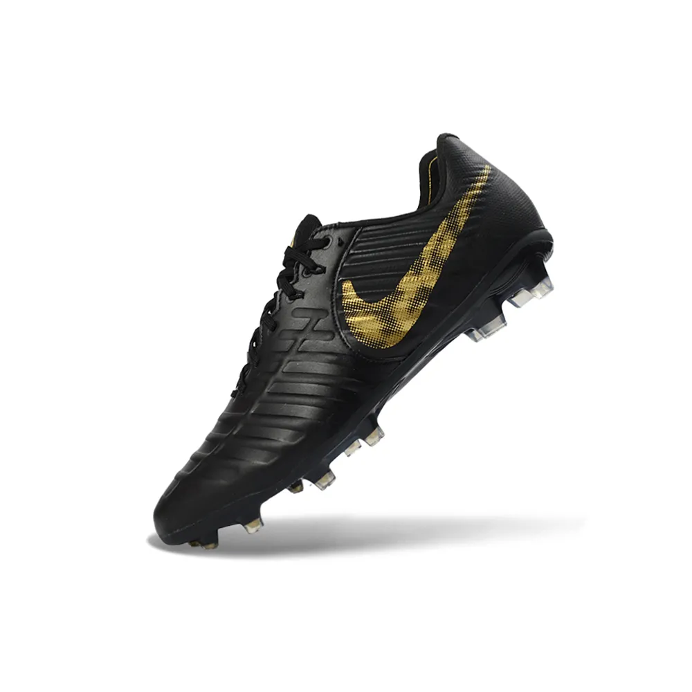 Chuteira Campo Nike Retrô Tiempo Legend 7 Elite FG Preto e Dourado