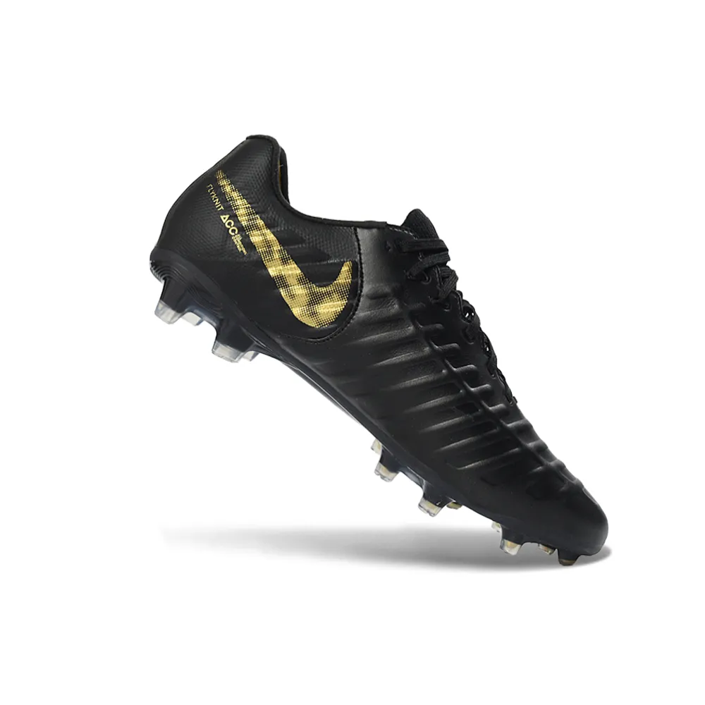 Chuteira Campo Nike Retrô Tiempo Legend 7 Elite FG Preto e Dourado