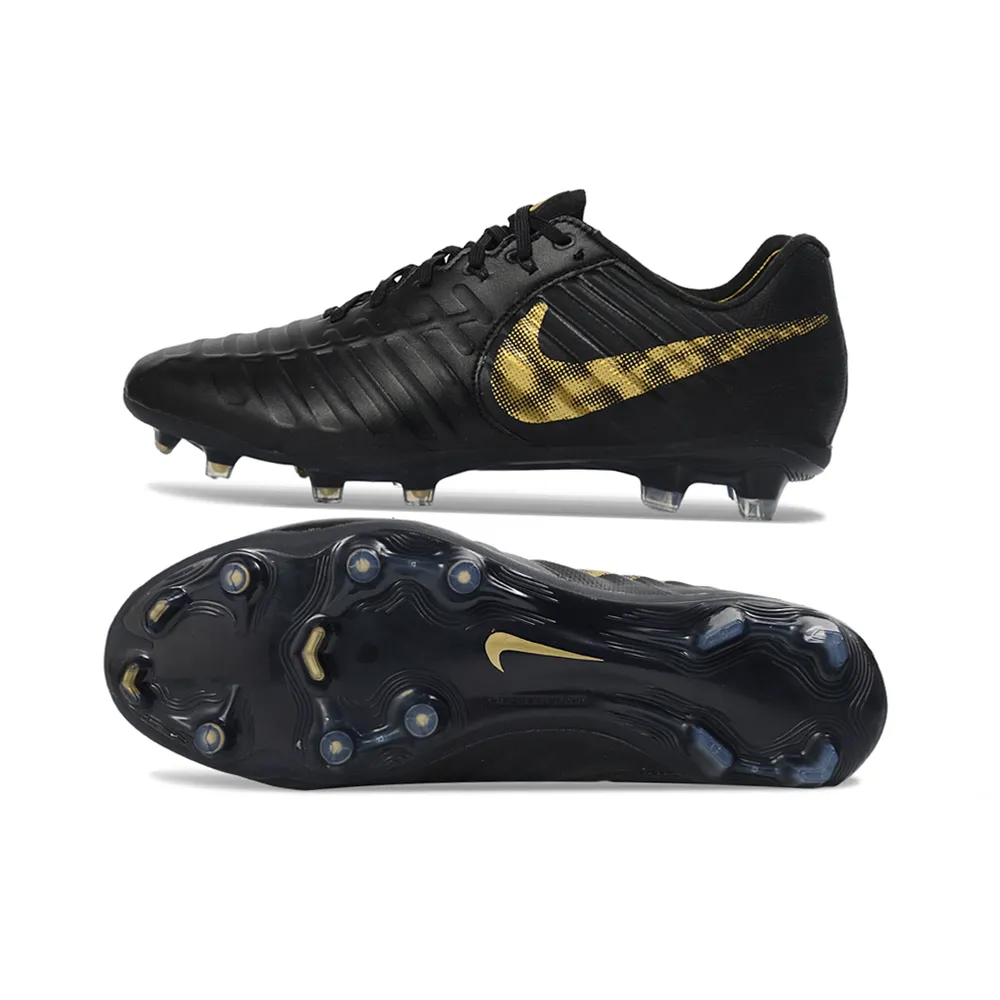 Chuteira Campo Nike Retrô Tiempo Legend 7 Elite FG Preto e Dourado