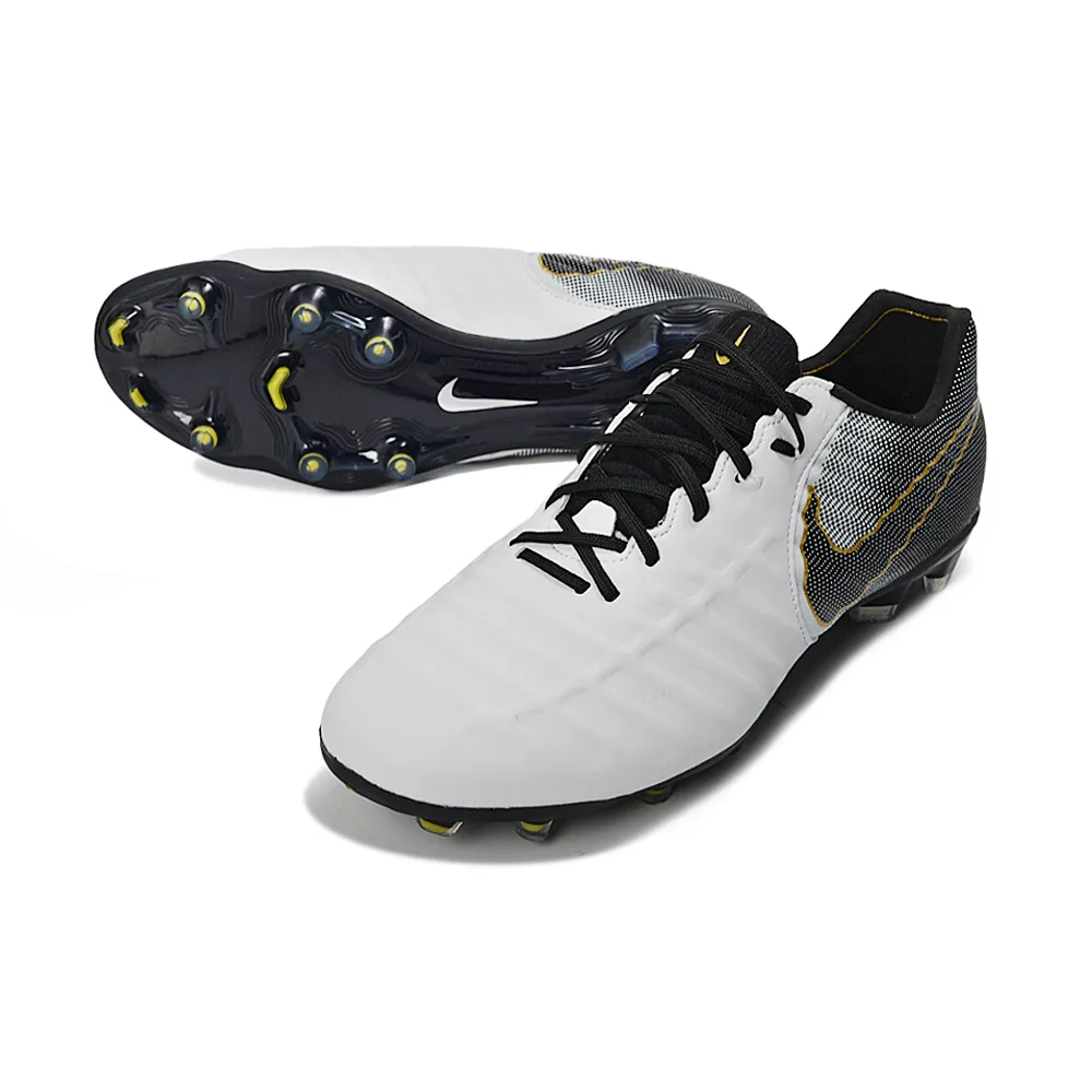 Chuteira Campo Nike Retrô Tiempo Legend 7 Elite FG Branco, Preto e Dourado