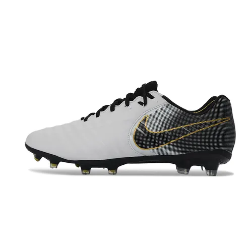 Chuteira Campo Nike Retrô Tiempo Legend 7 Elite FG Branco, Preto e Dourado