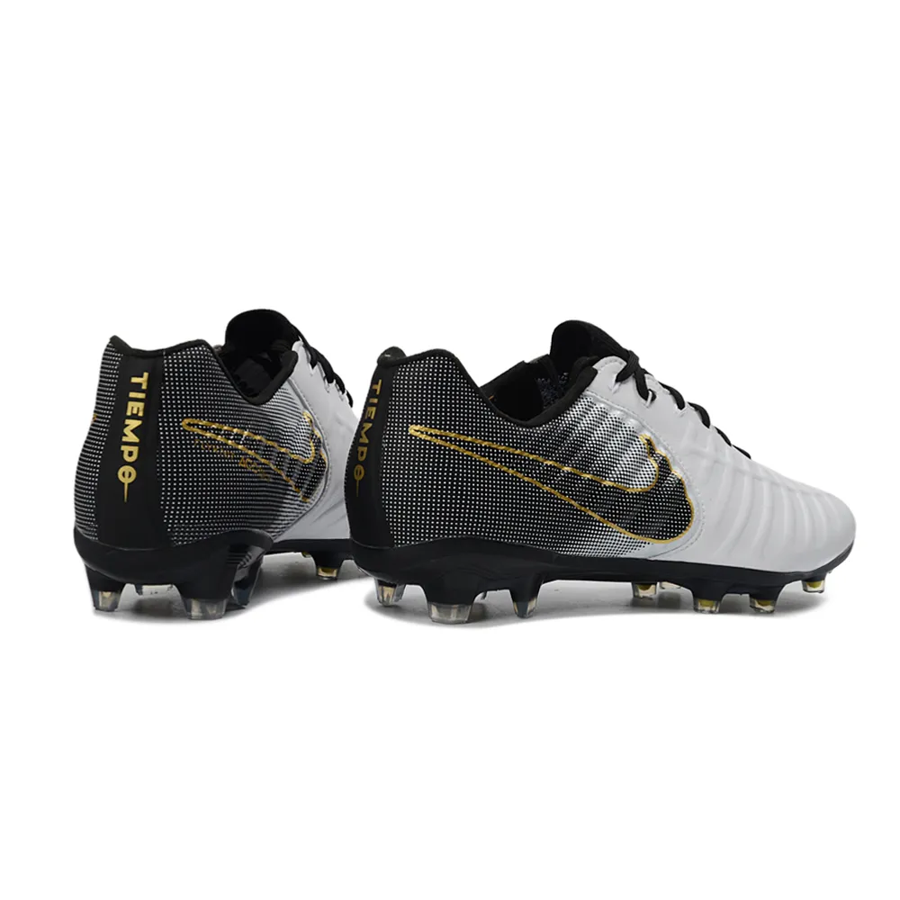Chuteira Campo Nike Retrô Tiempo Legend 7 Elite FG Branco, Preto e Dourado