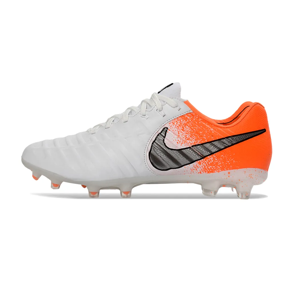 Chuteira Campo Nike Retrô Tiempo Legend 7 Elite FG Branco e Laranja
