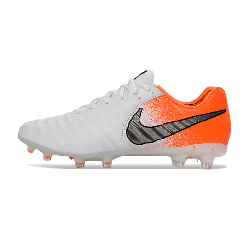 Chuteira Campo Nike Retrô Tiempo Legend 7 Elite FG Branco e Laranja