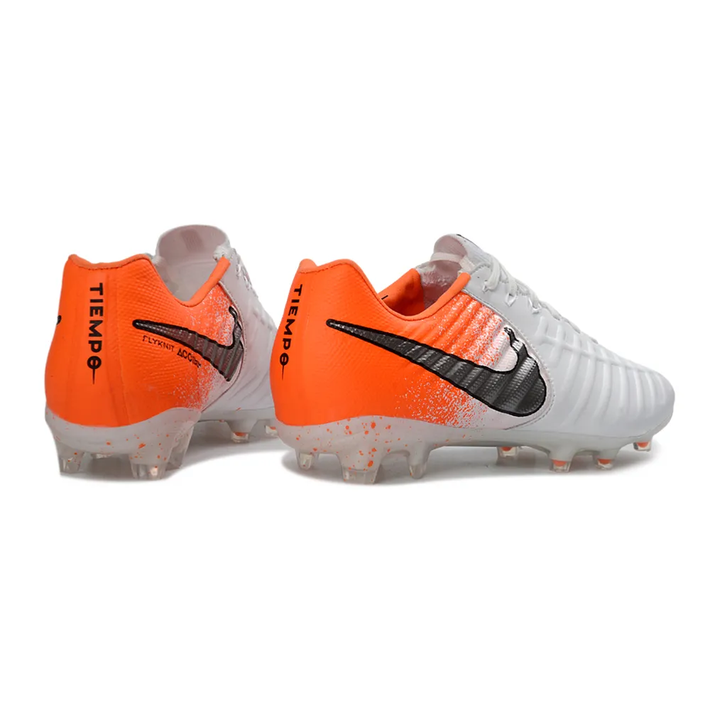 Chuteira Campo Nike Retrô Tiempo Legend 7 Elite FG Branco e Laranja