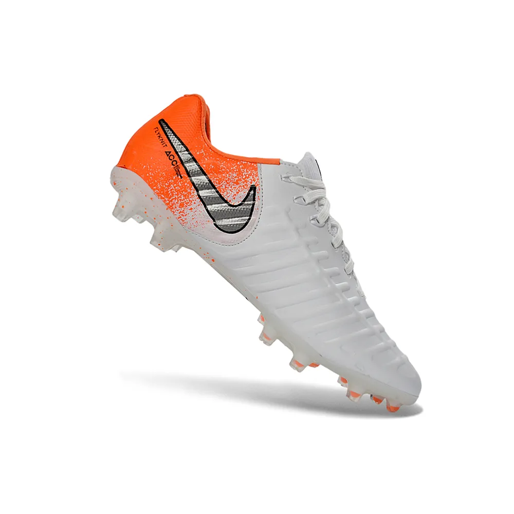 Chuteira Campo Nike Retrô Tiempo Legend 7 Elite FG Branco e Laranja