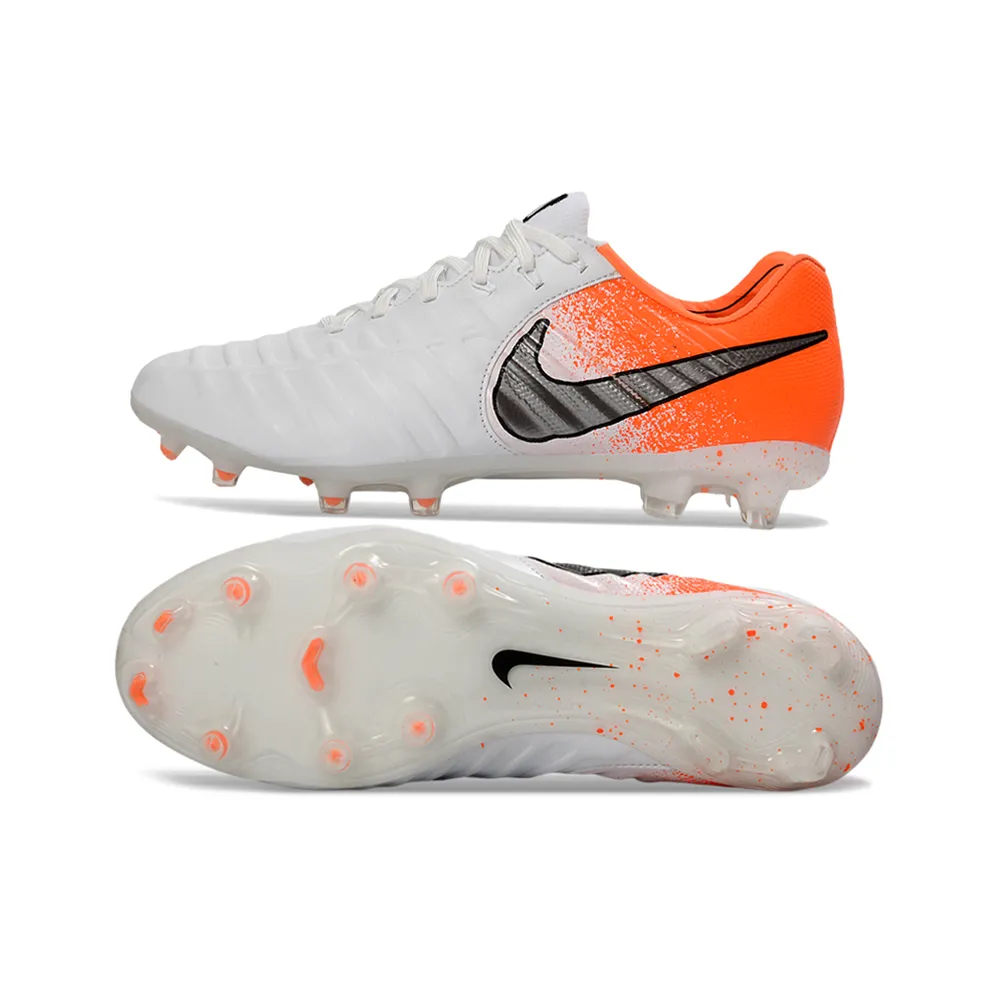 Chuteira Campo Nike Retrô Tiempo Legend 7 Elite FG Branco e Laranja