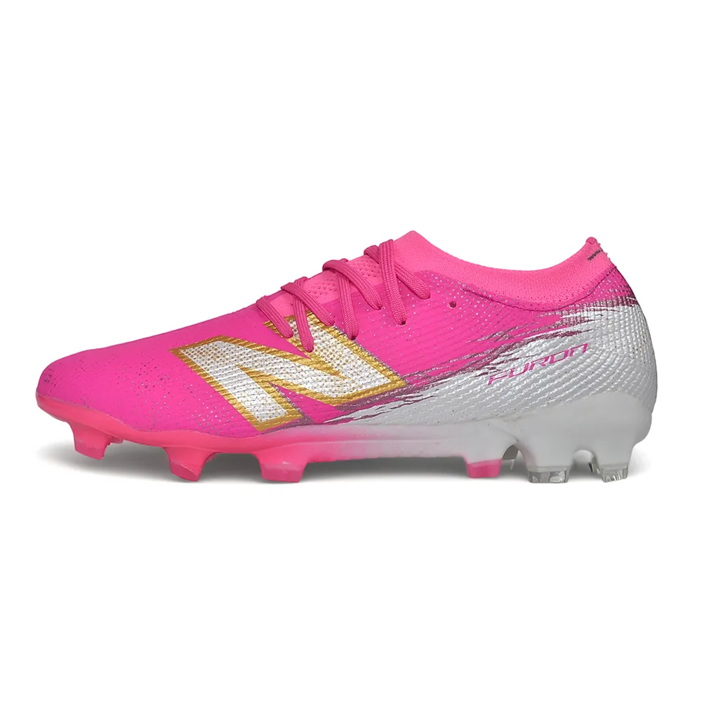 Chuteira Campo New Balance Furon V8 Elite FG Rosa e Prata