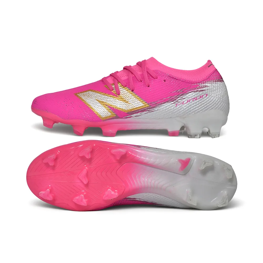 Chuteira Campo New Balance Furon V8 Elite FG Rosa e Prata