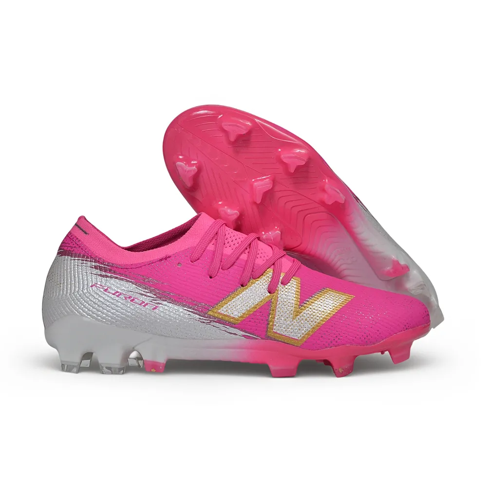 Chuteira Campo New Balance Furon V8 Elite FG Rosa e Prata