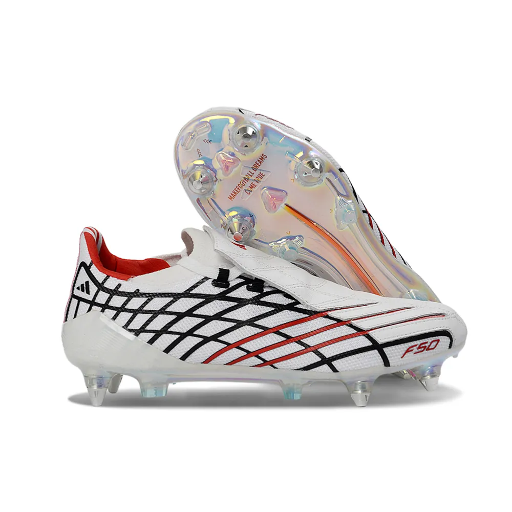 Chuteira Campo Adidas F50 Spider Remake Ponta de Alumínio Branco, Vermelho e Preto