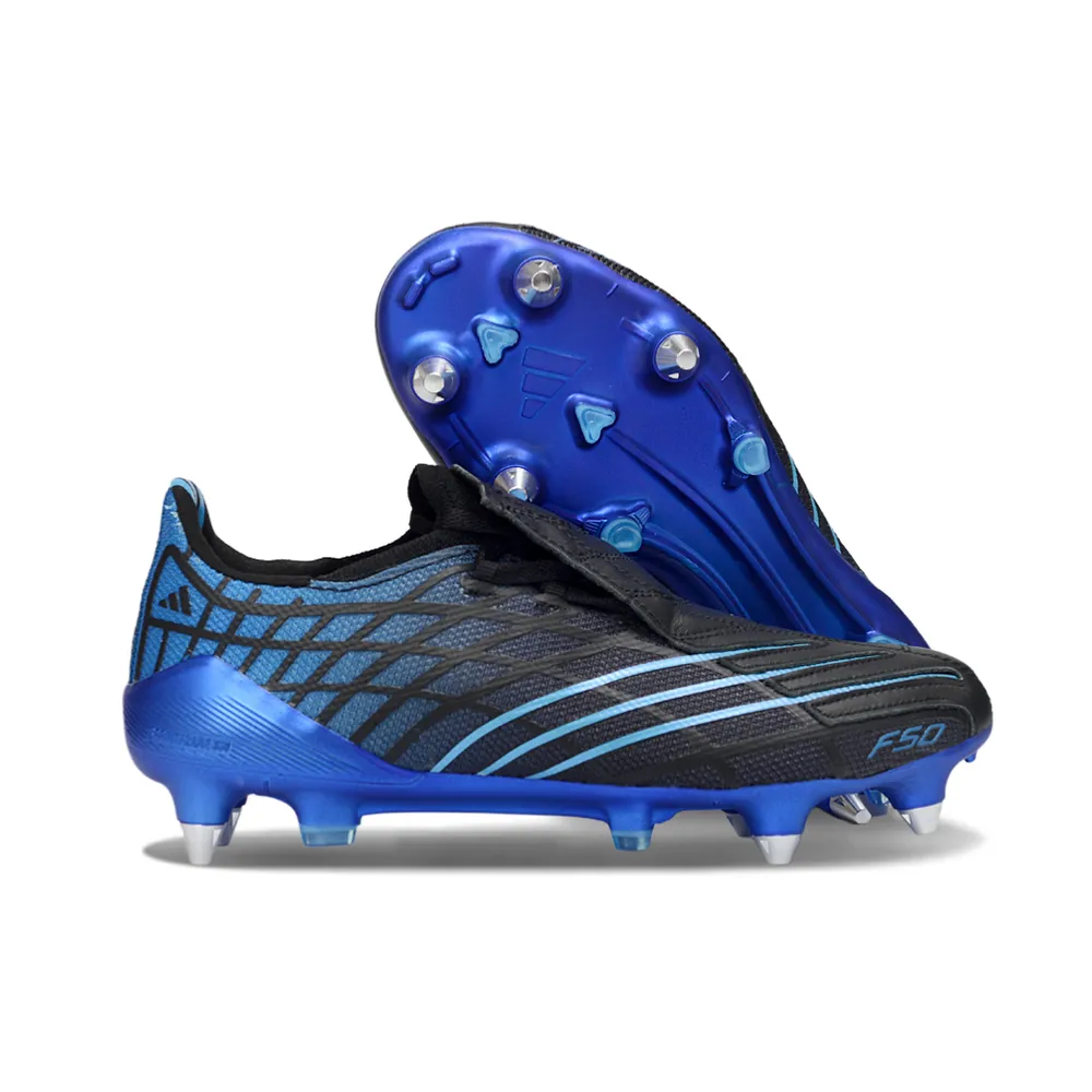 Chuteira Campo Adidas F50 Spider Remake Ponta de Alumínio Preto e Azul