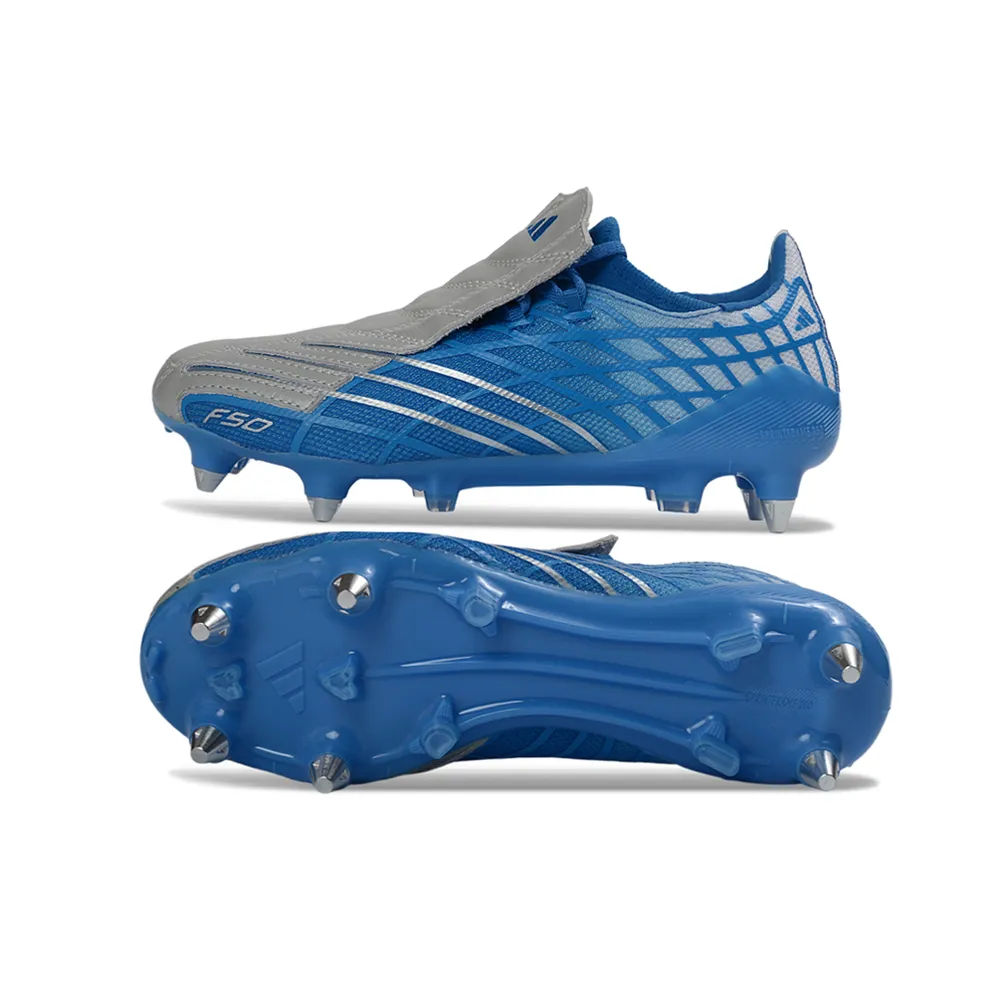 Chuteira Campo Adidas F50 Spider Remake Ponta de Alumínio Azul e Cinza