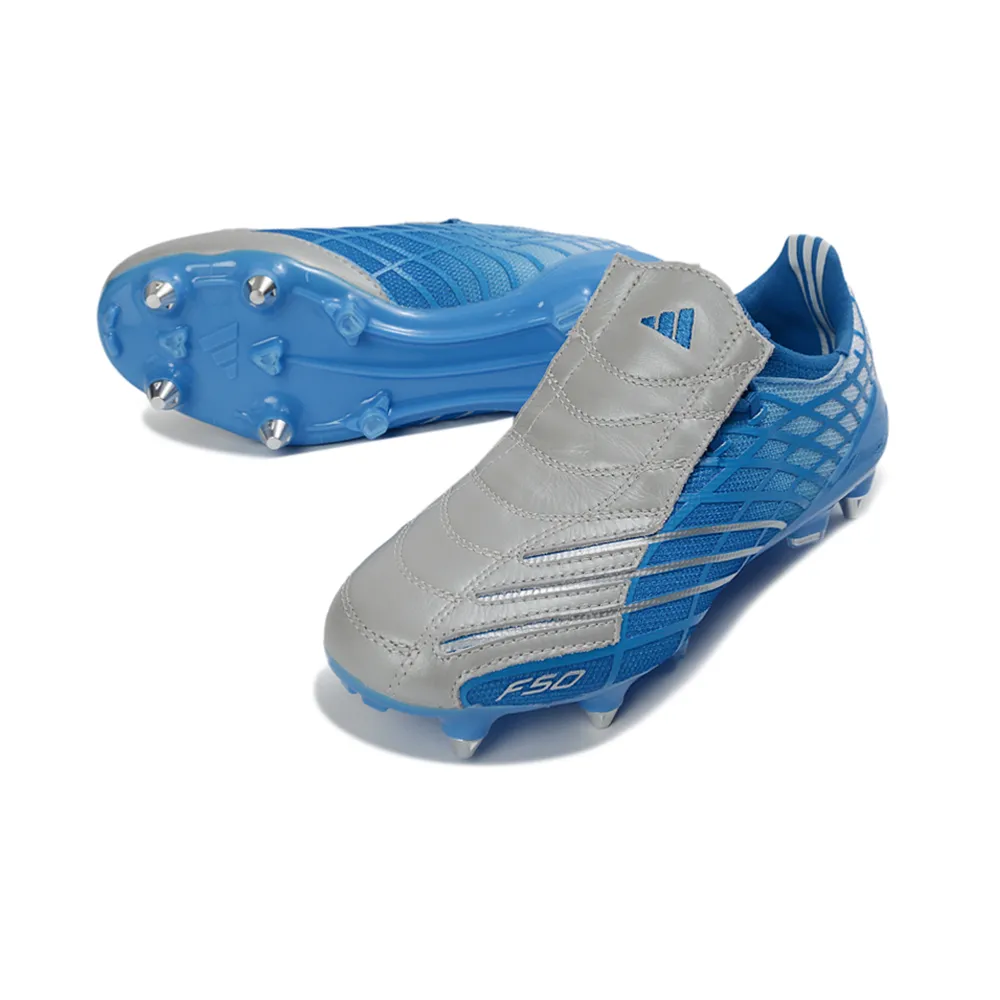 Chuteira Campo Adidas F50 Spider Remake Ponta de Alumínio Azul e Cinza