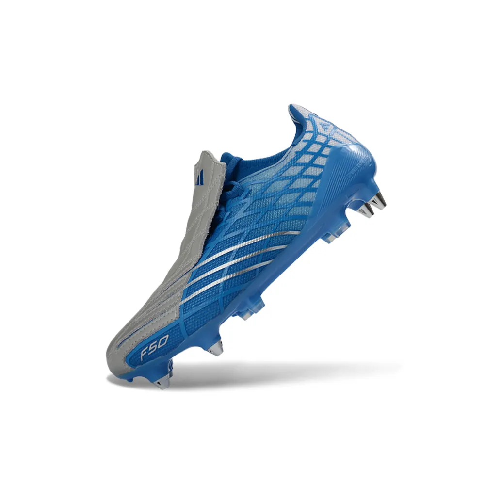 Chuteira Campo Adidas F50 Spider Remake Ponta de Alumínio Azul e Cinza