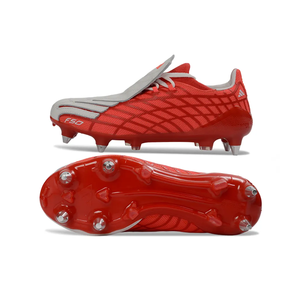 Chuteira Campo Adidas F50 Spider Remake Ponta de Alumínio Vermelho e Cinza