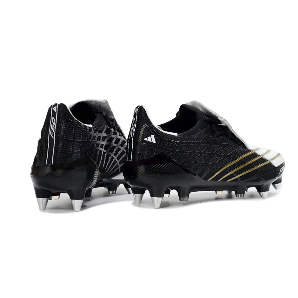 Chuteira Campo Adidas F50 Spider Remake Ponta de Alumínio Branco, Preto e Dourado