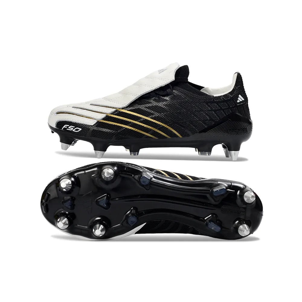 Chuteira Campo Adidas F50 Spider Remake Ponta de Alumínio Branco, Preto e Dourado