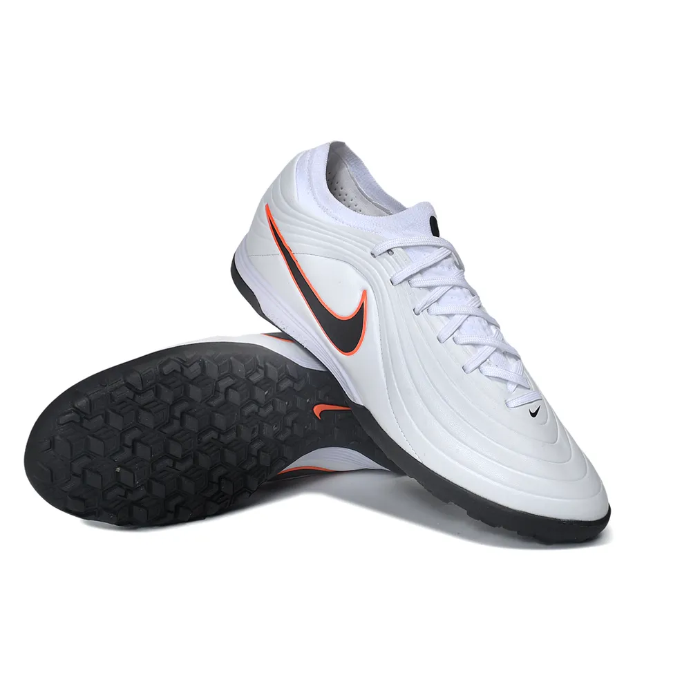Chuteira Society Nike Tiempo Maestro TF Branco, Preto e Laranja