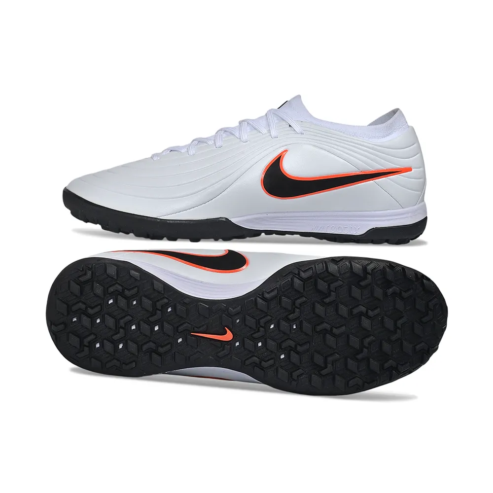 Chuteira Society Nike Tiempo Maestro TF Branco, Preto e Laranja