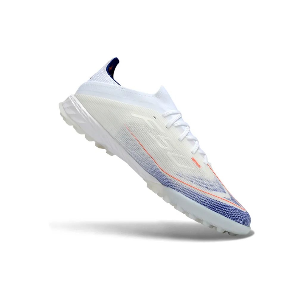 Chuteira Society Adidas F50 TF Branco, Laranja e Azul