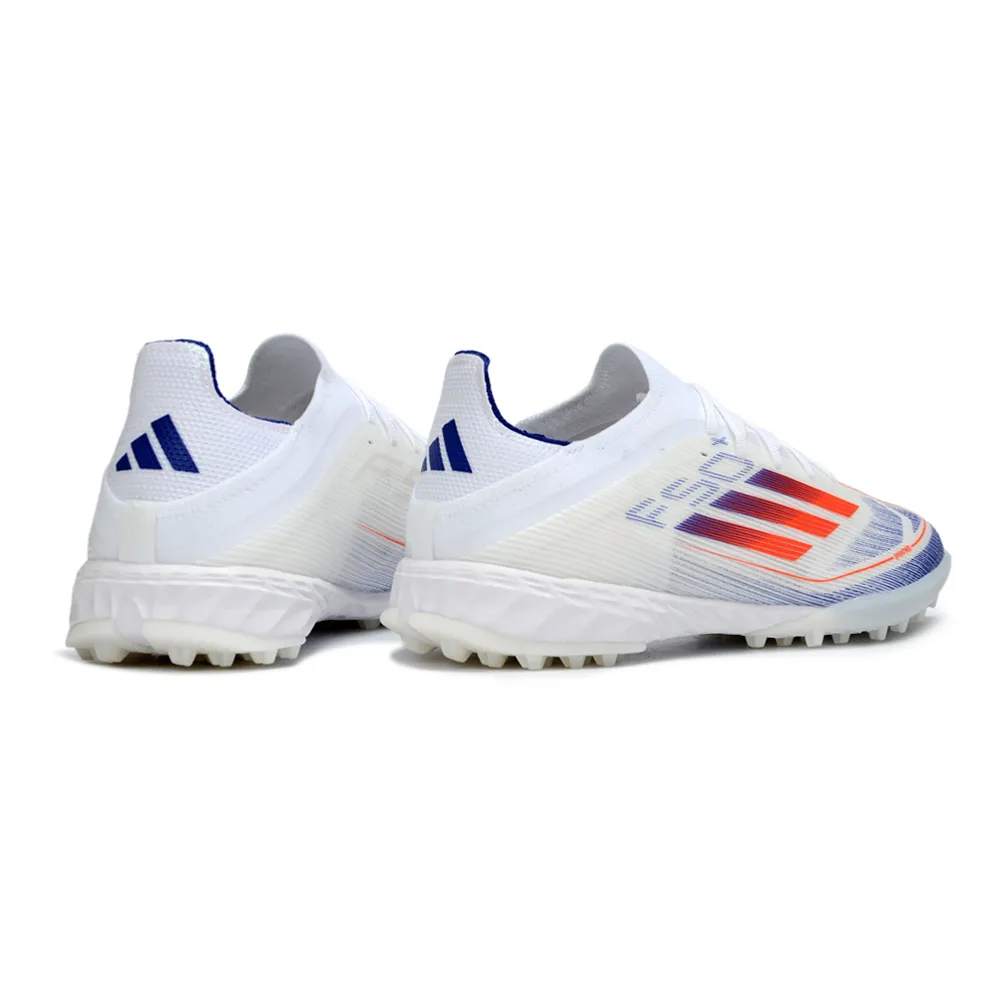Chuteira Society Adidas F50 TF Branco, Laranja e Azul