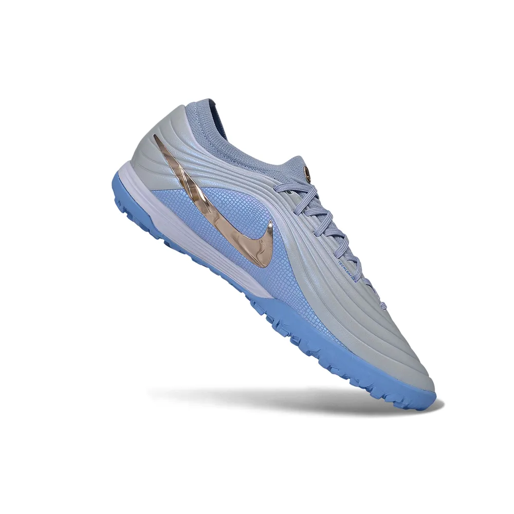 Chuteira Society Nike Tiempo Maestro TF Azul e Dourado - Showtime Pack