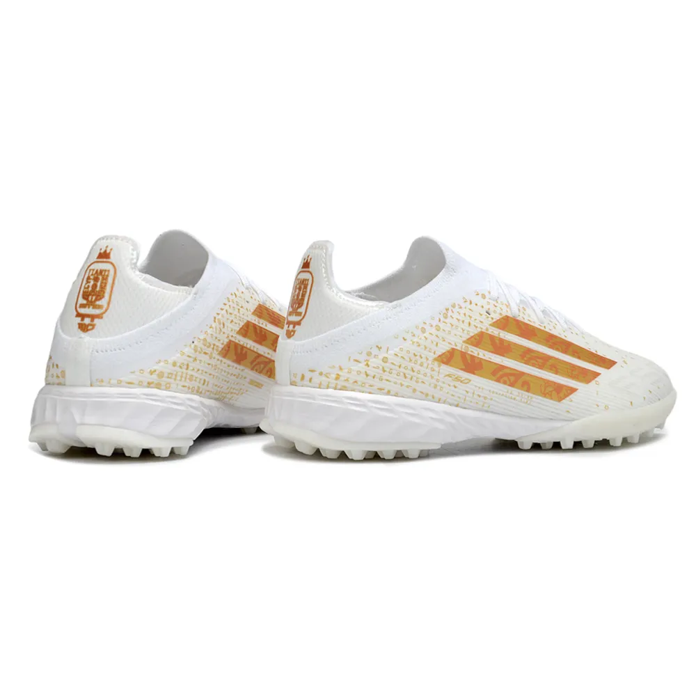 Chuteira Society Adidas F50 TF Branco e Dourado