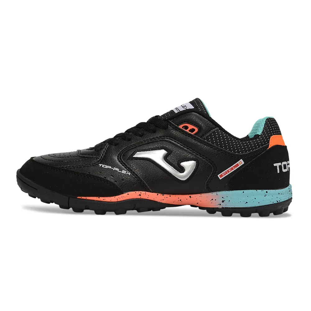 Chuteira Society Joma Top Flex TF Preto, Azul e Laranja