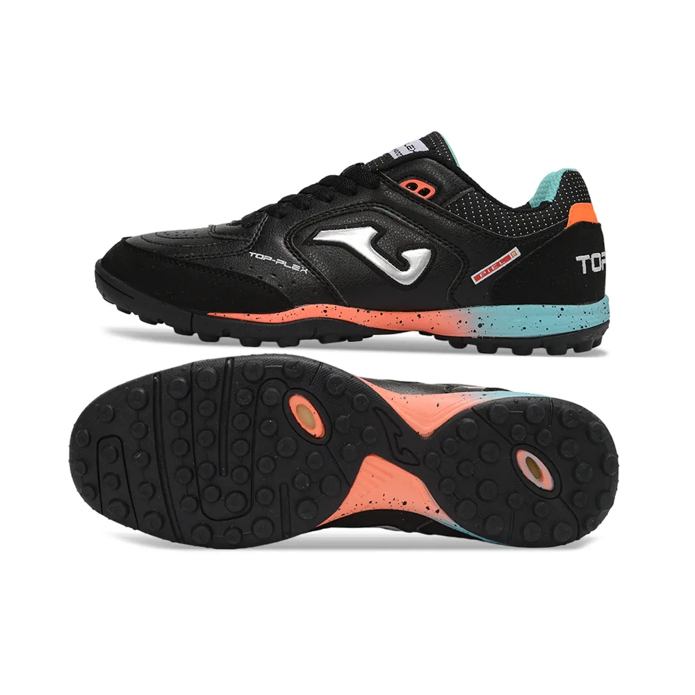 Chuteira Society Joma Top Flex TF Preto, Azul e Laranja