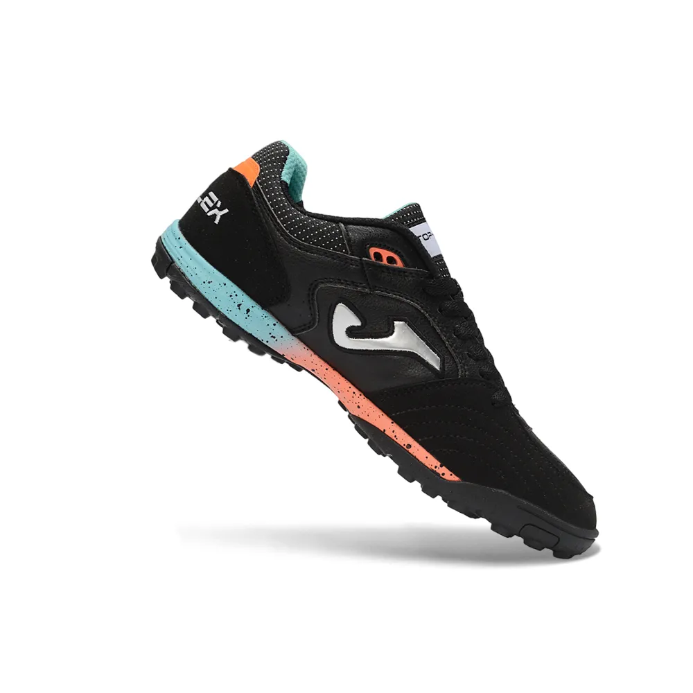 Chuteira Society Joma Top Flex TF Preto, Azul e Laranja