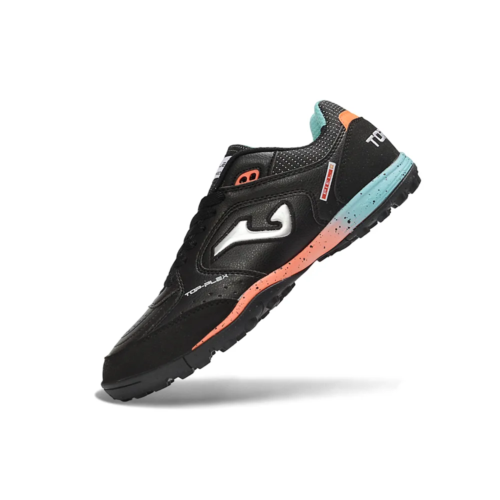 Chuteira Society Joma Top Flex TF Preto, Azul e Laranja